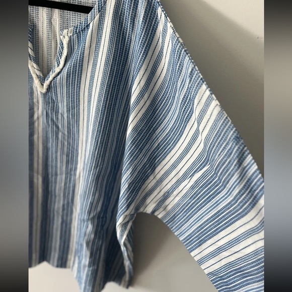 ADRIFT Size 2XL Blue and White V Neck 100% Cotton Boho Kaftan Blouse Top - Picture 2 of 8